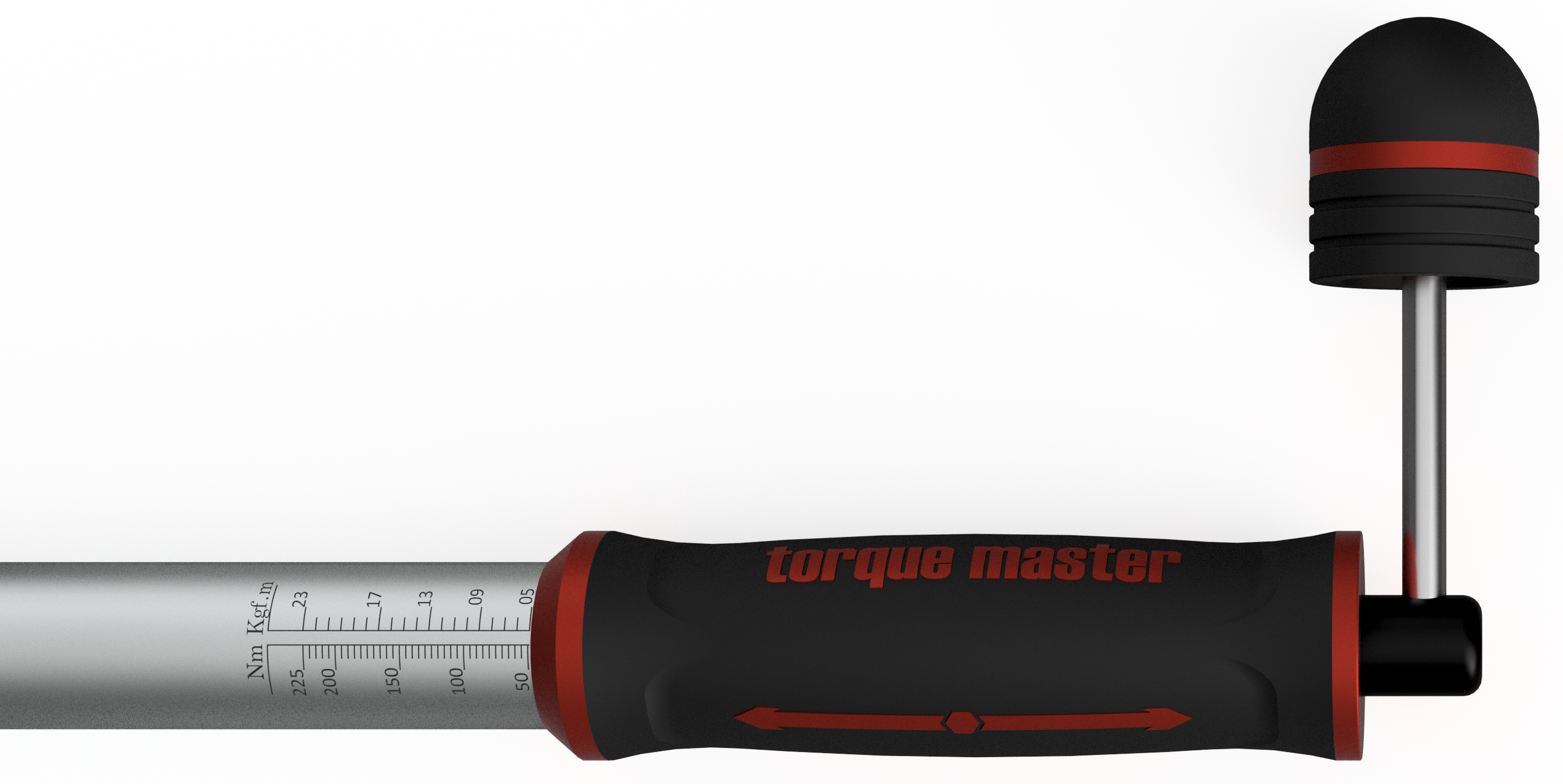 Torque-setting knob folded to 90 degrees and locked into the spindle at the end of the Torque Master handle