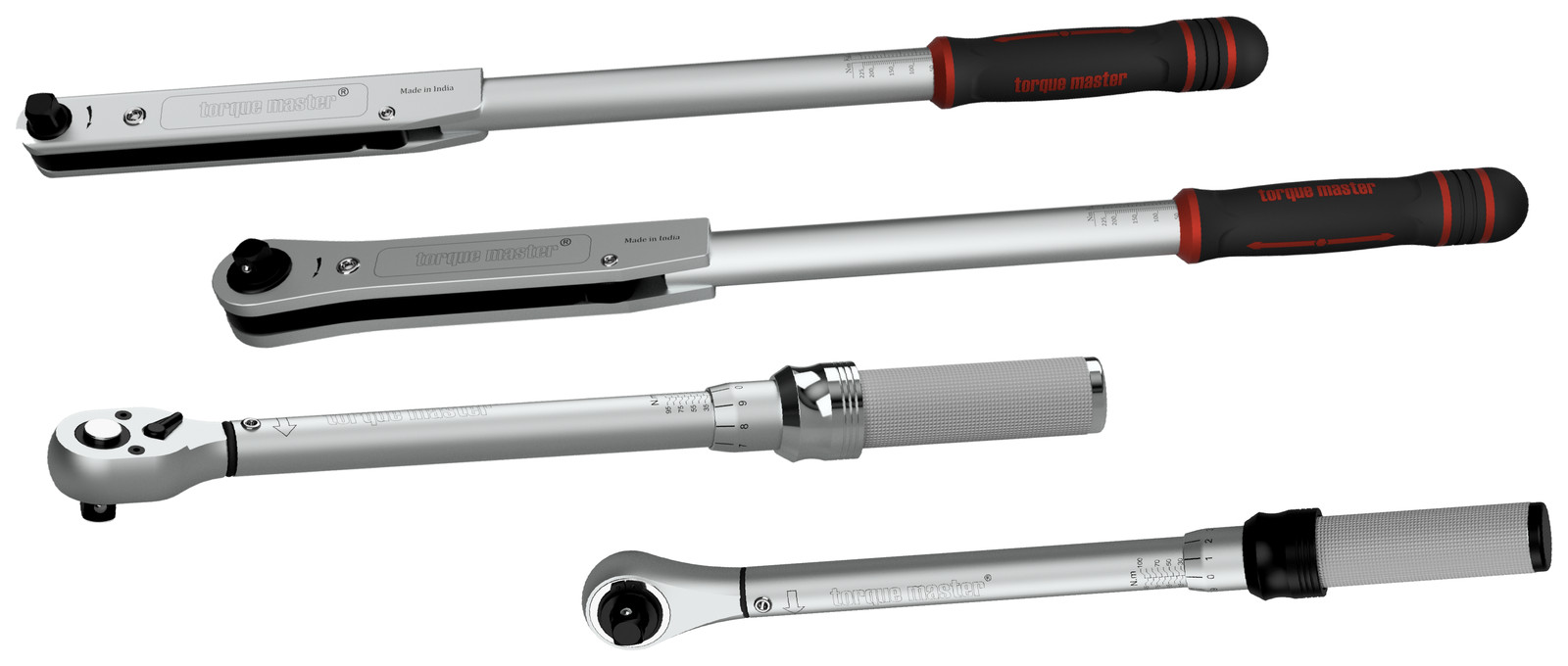 Torque Master torque wrench range from the 2026 catalogue: TM standard, TM R ratchet type, TMT click type micrometer and KT light weight torque wrenches